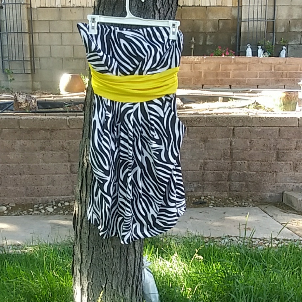 Strapless zebra mini dress with pockets